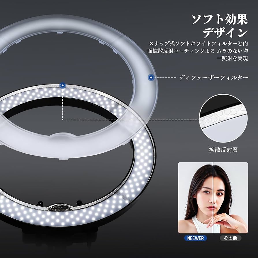 Amazon | NEEWER 18インチLEDリングライト 55W 高出力 5600K 調